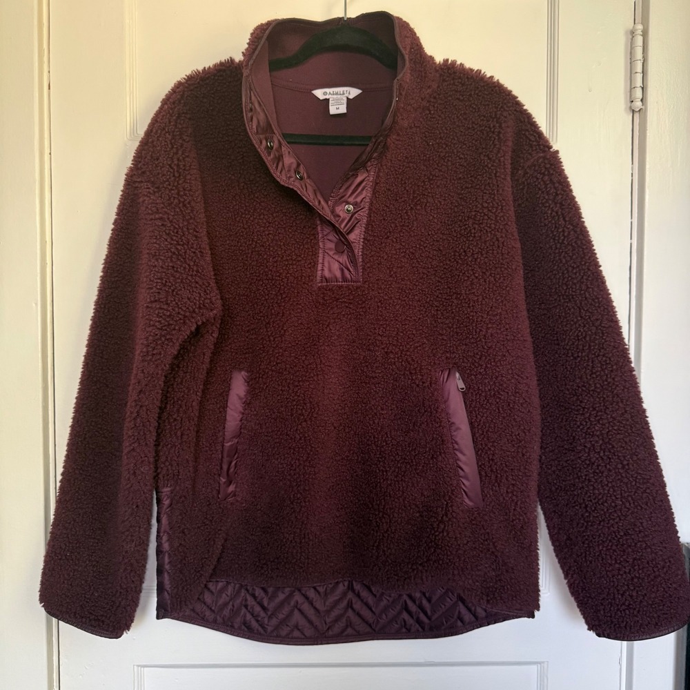 Athleta Tugga Sherpa Snap Front Pullover Burgundy Fleece Jacket 466888 Womens M